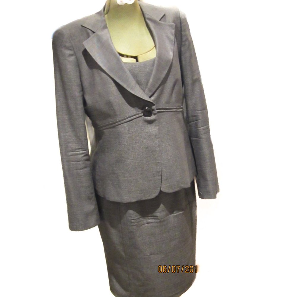 Armani Collezioni Black Grey pincheck dress suit size 8